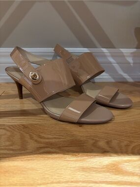 Coach Nude Patent Slingback Heeled Sandals
